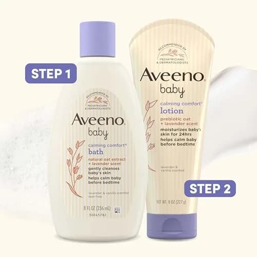 Aveeno Baby Calming Comfort Moisturizing Body Lotion with Lavender & Vanilla, 237ml (8 fl. oz) | Hypoallergenic for Sensitive Skin thumbnail 7
