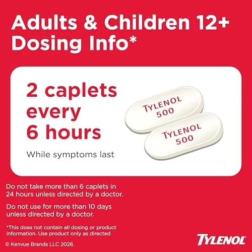Tylenol Extra Strength Caplets, 500 mg Acetaminophen, 225 Count | Fast Pain Relief & Fever Reduction thumbnail 6