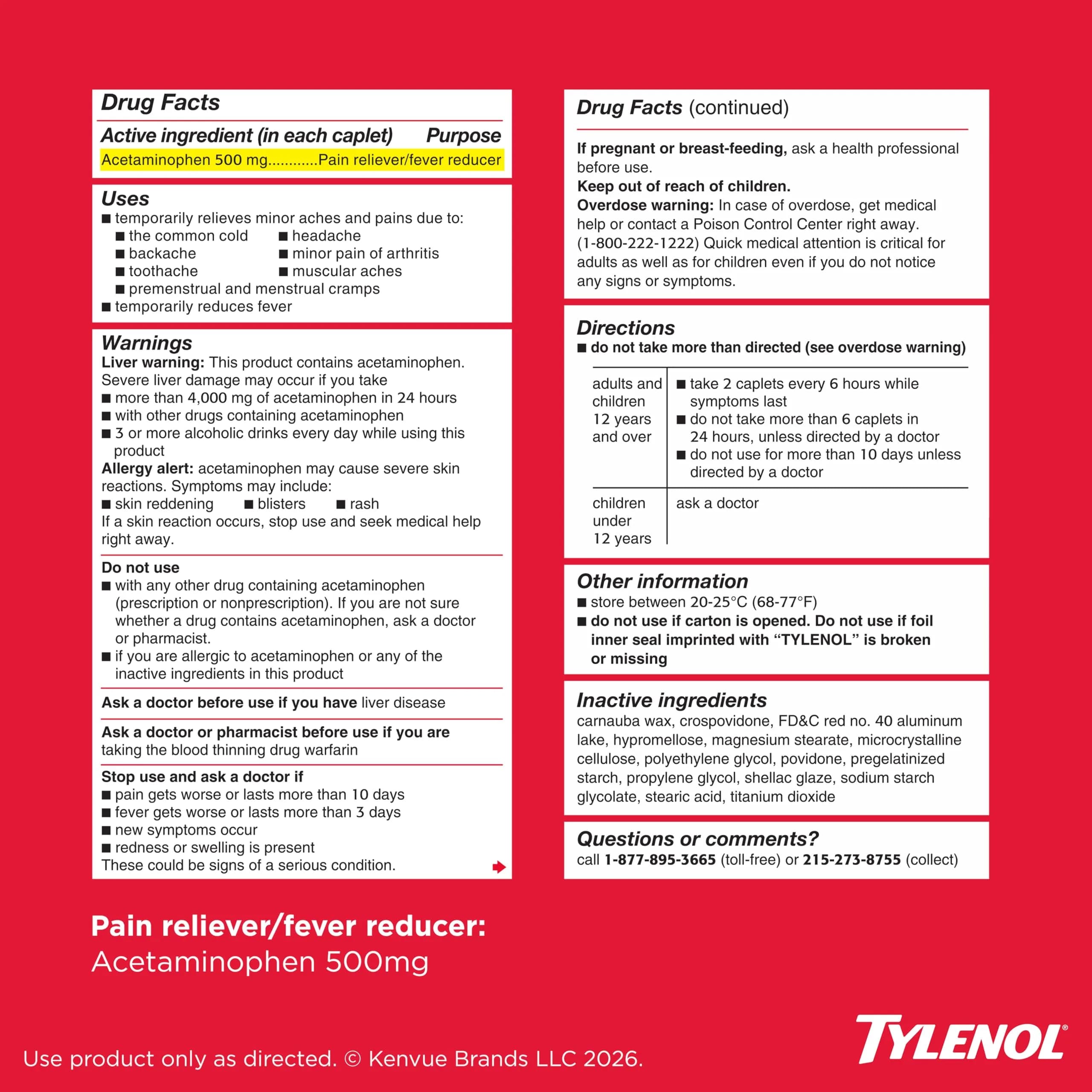 Tylenol Extra Strength Caplets, 500 mg Acetaminophen, 225 Count | Fast Pain Relief & Fever Reduction - view 8