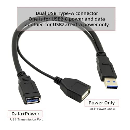 cablecc Dual USB-A 3.0 Female to Male Y Cable 20cm (0.65ft) | Extra Power & Data for External Drives thumbnail 7