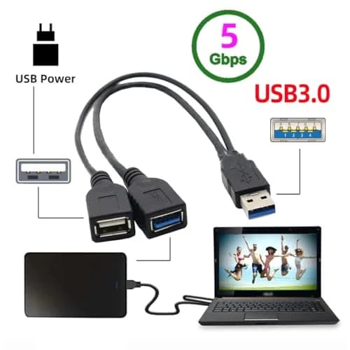 cablecc Dual USB-A 3.0 Female to Male Y Cable 20cm (0.65ft) | Extra Power & Data for External Drives thumbnail 8