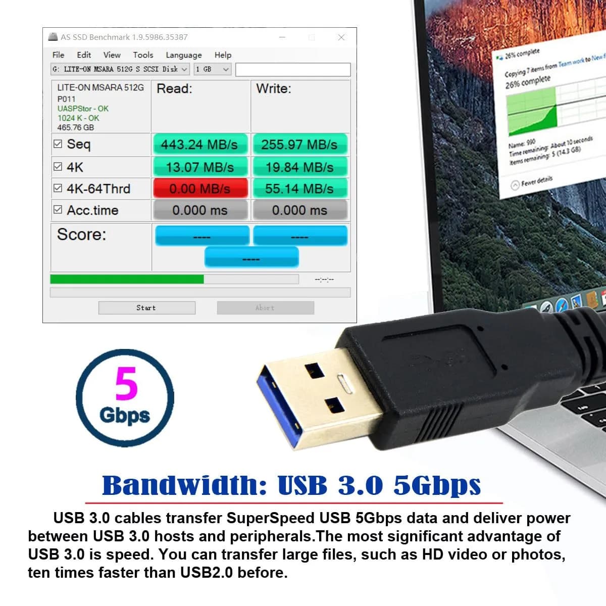 cablecc Dual USB-A 3.0 Female to Male Y Cable 20cm (0.65ft) | Extra Power & Data for External Drives - view 3