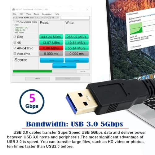 cablecc Dual USB-A 3.0 Female to Male Y Cable 20cm (0.65ft) | Extra Power & Data for External Drives thumbnail 3