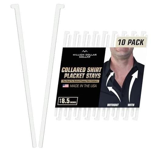 Million Dollar Collar Placket Stays 10-Pack White | Crisp Collar Support for Men & Women Dress Shirts thumbnail 1
