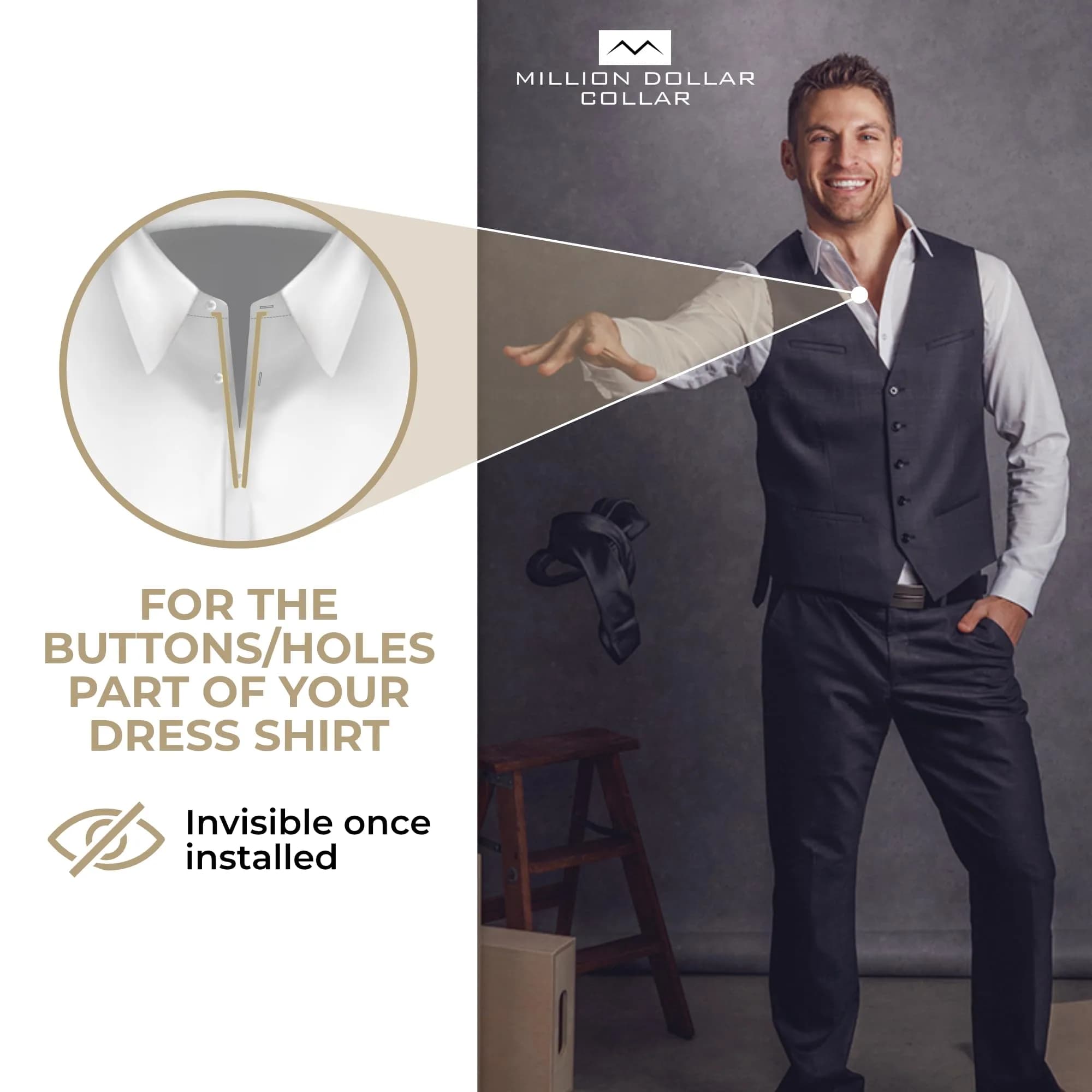 Million Dollar Collar Placket Stays White 50-Pack | Patented Collar Support for Men & Women Dress Shirts - view 7