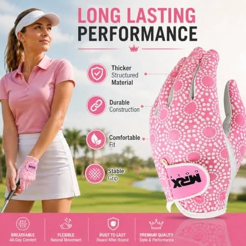 MRX BOXING & FITNESS Women's Golf Glove Left Handed Pink Regular Fit | Sweat Resistant Cabretta Leather thumbnail 7