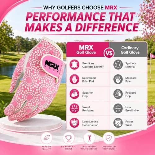 MRX BOXING & FITNESS Women's Golf Glove Left Handed Pink Regular Fit | Sweat Resistant Cabretta Leather thumbnail 9