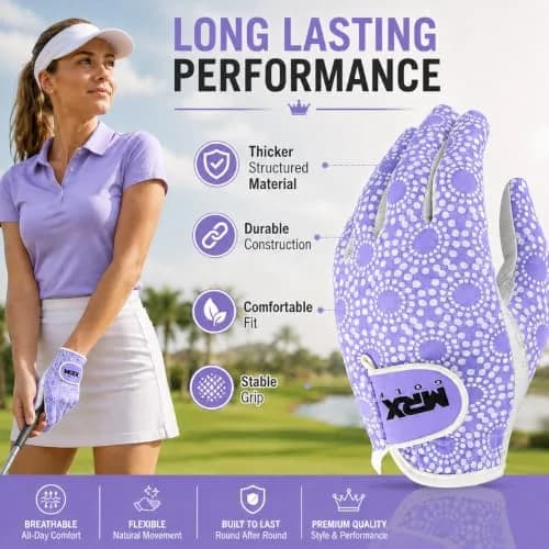MRX BOXING & FITNESS Women's Golf Glove Left Handed Purple Regular Fit | Sweat Resistant Cabretta Leather thumbnail 5