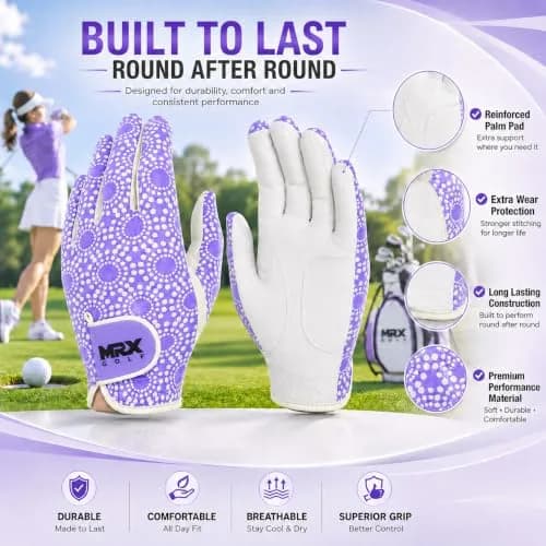 MRX BOXING & FITNESS Women's Golf Glove Left Handed Purple Regular Fit | Sweat Resistant Cabretta Leather thumbnail 8