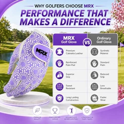 MRX BOXING & FITNESS Women's Golf Glove Left Handed Purple Regular Fit | Sweat Resistant Cabretta Leather thumbnail 9