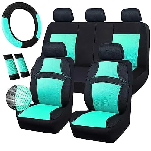 CAR PASS 3D Air Mesh Seat Covers Full Set | Breathable, Airbag Compatible, Universal Fit (Full set, Black Mint) thumbnail 1