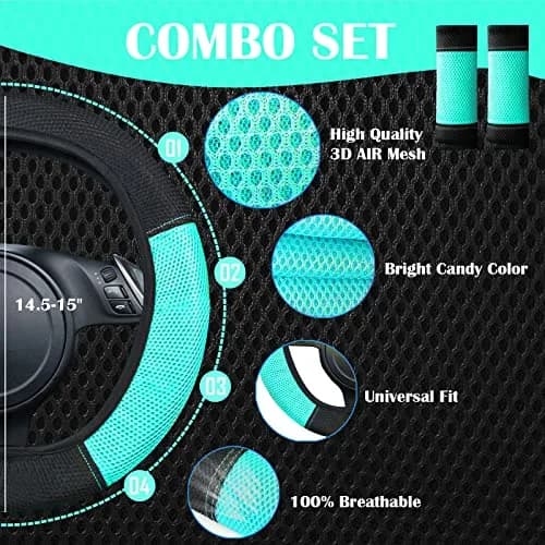 CAR PASS 3D Air Mesh Seat Covers Full Set | Breathable, Airbag Compatible, Universal Fit (Full set, Black Mint) thumbnail 5