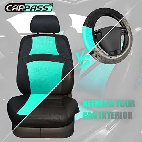 CAR PASS 3D Air Mesh Seat Covers Full Set | Breathable, Airbag Compatible, Universal Fit (Full set, Black Mint) thumbnail 6