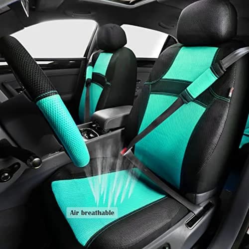 CAR PASS 3D Air Mesh Seat Covers Full Set | Breathable, Airbag Compatible, Universal Fit (Full set, Black Mint) thumbnail 2