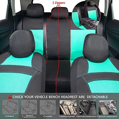 CAR PASS 3D Air Mesh Seat Covers Full Set | Breathable, Airbag Compatible, Universal Fit (Full set, Black Mint) thumbnail 4