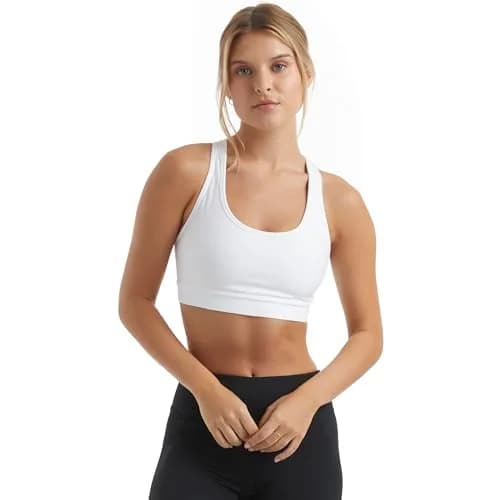 Hanes Womens Compression Racerback Sports Bra, White, Medium US | Moderate Support, Moisture-Wicking, Seamless Fit thumbnail 4
