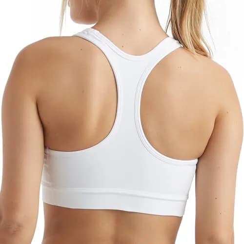 Hanes Womens Compression Racerback Sports Bra, White, Medium US | Moderate Support, Moisture-Wicking, Seamless Fit thumbnail 2