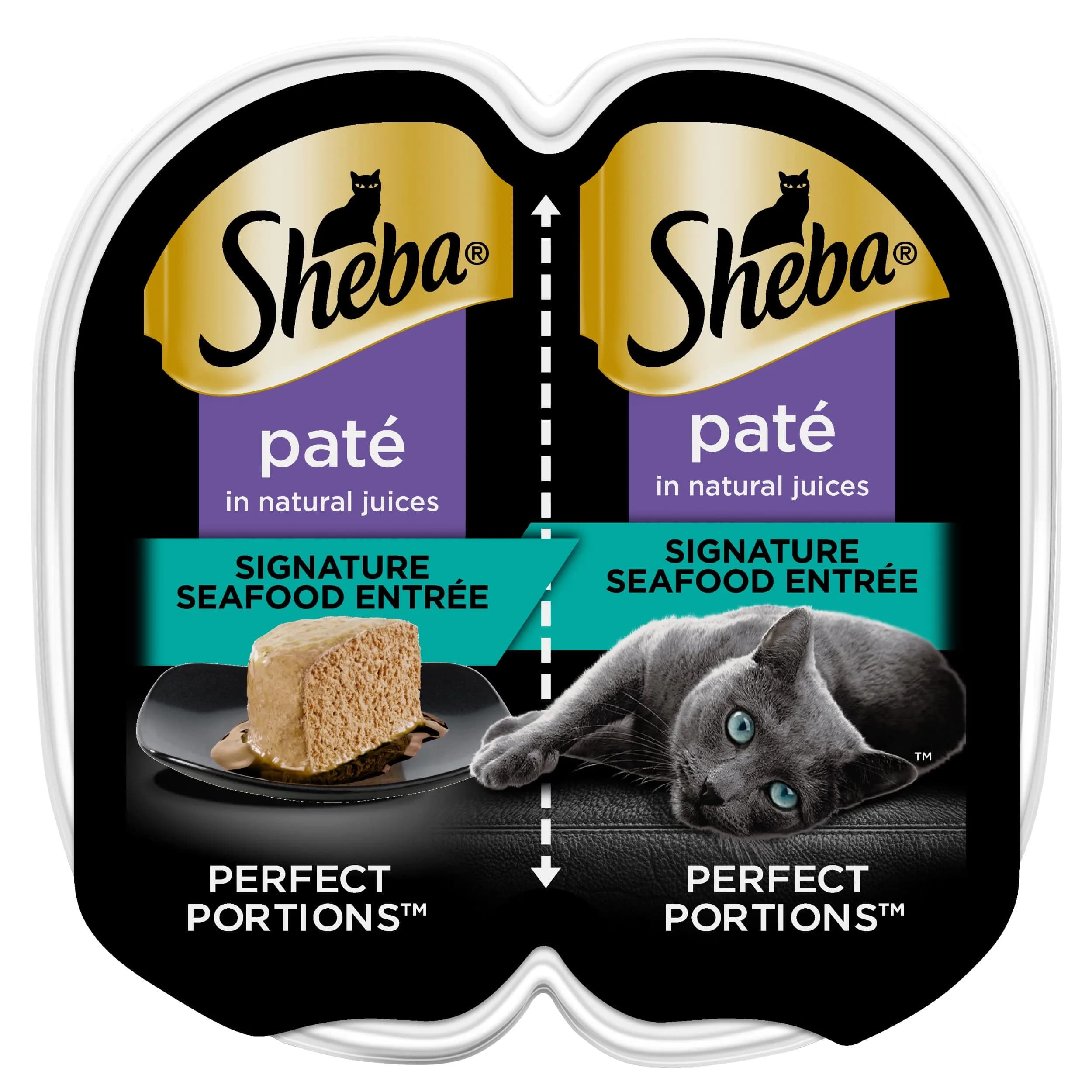 Sheba Perfect Portions Wet Cat Food Pate Signature Seafood Entree, 2.6 oz. Twin-Pack Tray | Grain-Free, Protein-Rich, Made in USA