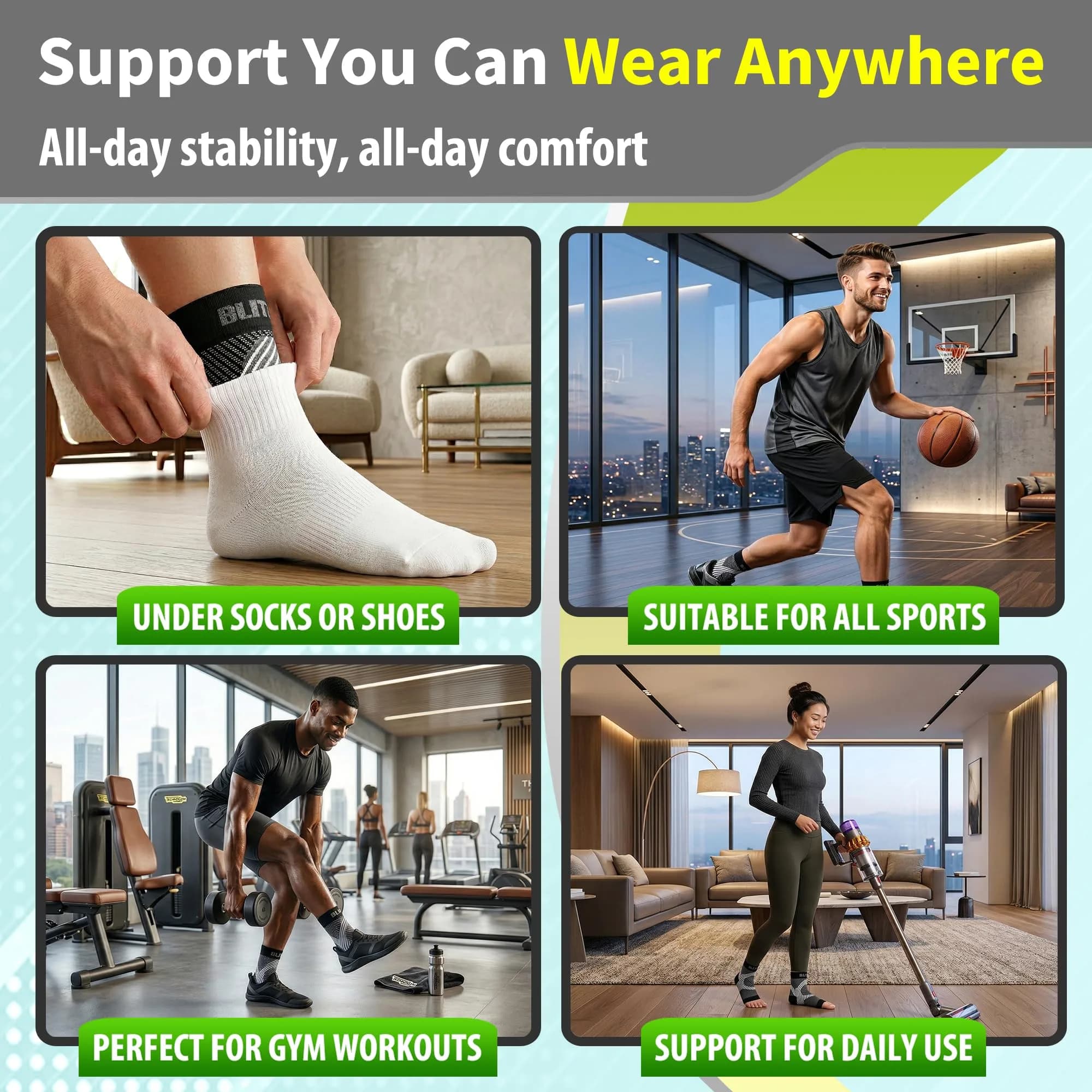 BLITZU Compression Socks for Plantar Fasciitis, Foot, Arch & Ankle Support (1 Pair, Black) - view 7