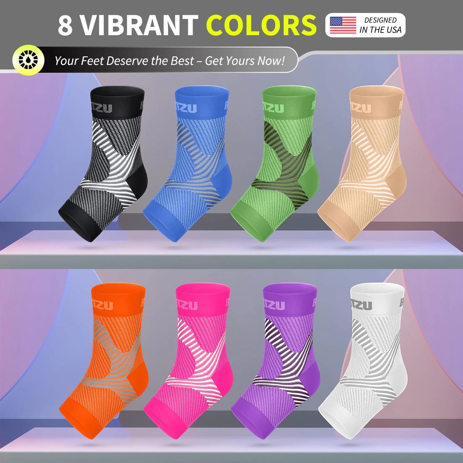 BLITZU Compression Socks for Plantar Fasciitis, Foot, Arch & Ankle Support (1 Pair, Black) - view 8