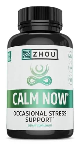 Zhou Calm Now Calm Supplement 60 Veggie Capsules | Adaptogen & B-Vitamin Blend for Stress Relief thumbnail 1