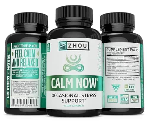 Zhou Calm Now Calm Supplement 60 Veggie Capsules | Adaptogen & B-Vitamin Blend for Stress Relief thumbnail 4