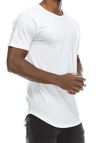 JC DISTRO Mens Hipster Hip Hop Cotton eLong Round Scallop Hemline Tshirt White Medium | Modern Casual Fit thumbnail 2