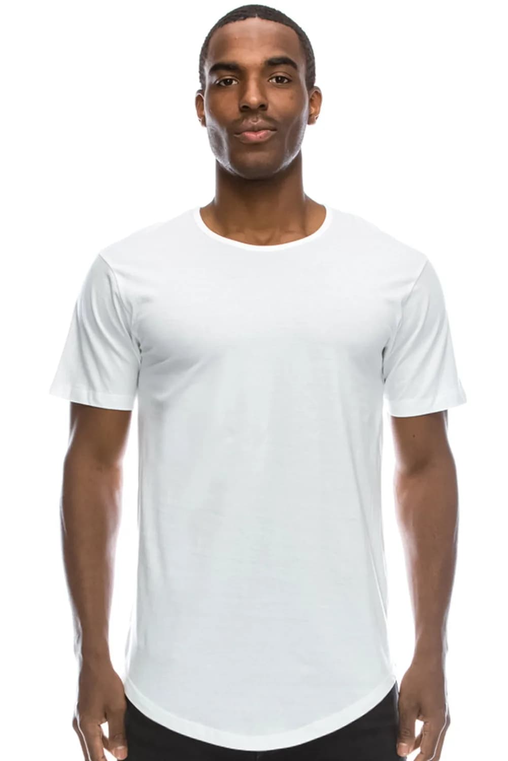 JC DISTRO Mens Hipster Hip Hop Cotton eLong Round Scallop Hemline Tshirt White Xlarge | Modern Relaxed Fit