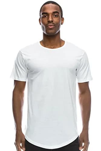JC DISTRO Mens Hipster Hip Hop Cotton eLong Round Scallop Hemline Tshirt White Xlarge | Modern Relaxed Fit thumbnail 1