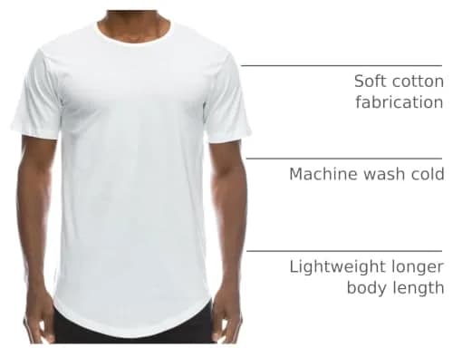 JC DISTRO Mens Hipster Hip Hop Cotton eLong Round Scallop Hemline Tshirt White Xlarge | Modern Relaxed Fit thumbnail 4