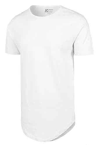 JC DISTRO Mens Hipster Hip Hop Cotton eLong Round Scallop Hemline Tshirt White Xlarge | Modern Relaxed Fit thumbnail 3
