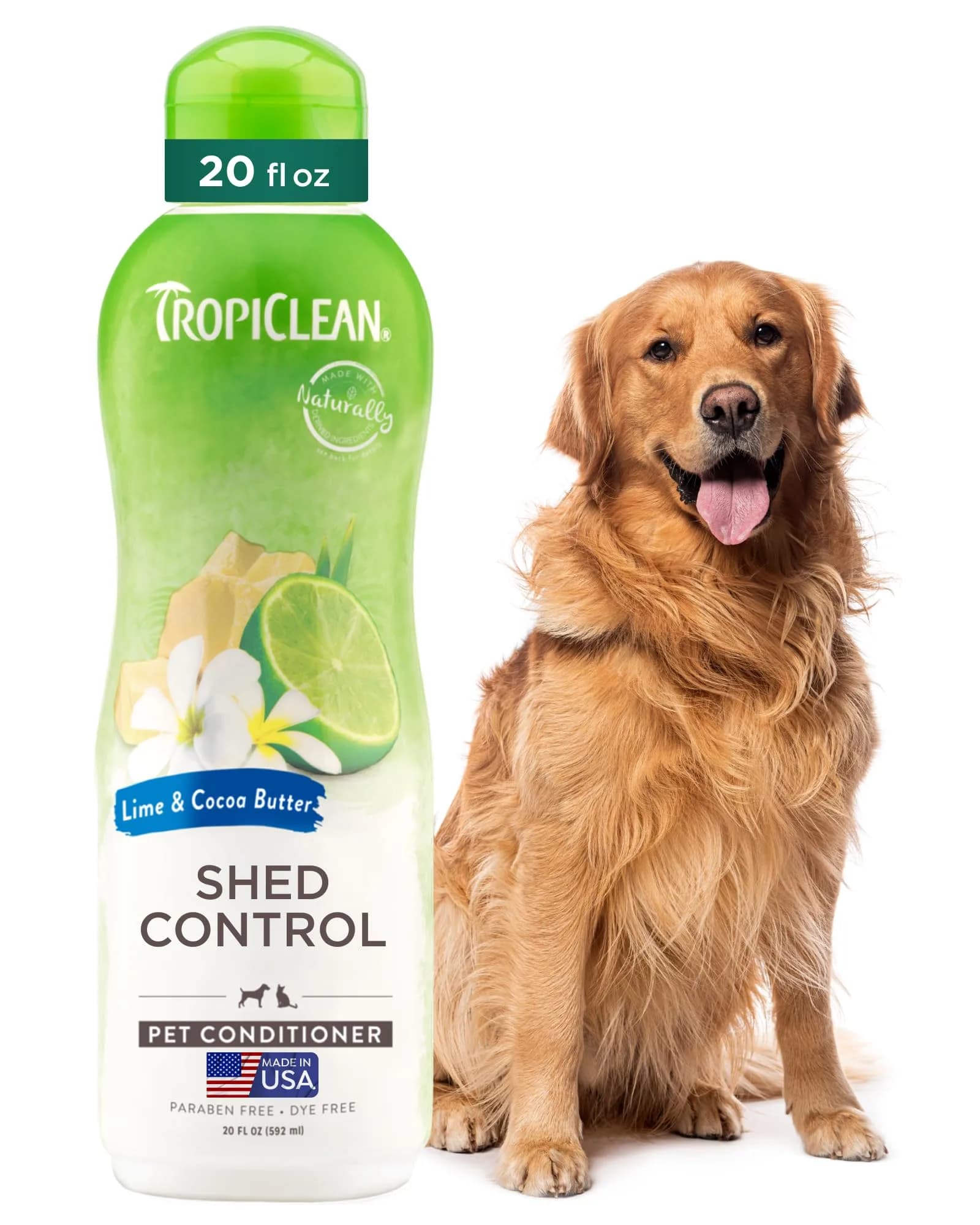 TropiClean Lime & Cocoa Butter Shed Control Dog & Cat Conditioner 591ml (20 Fl Oz) | Reduces Shedding, Softens Coat — 20 oz