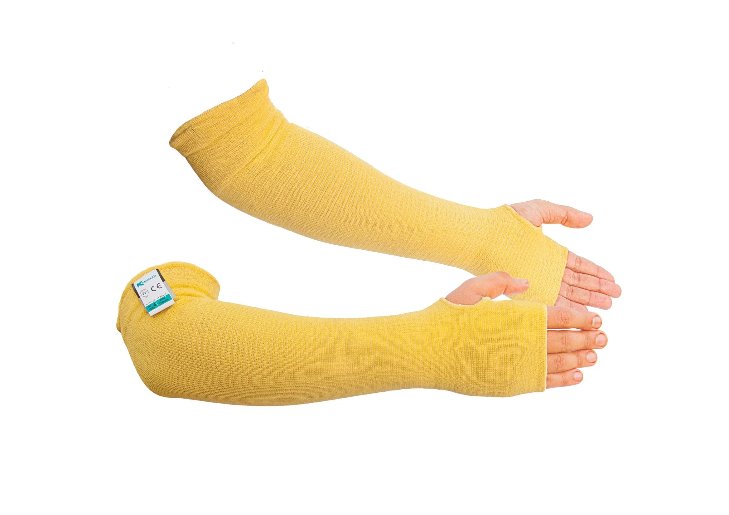 KEZZLED Yellow Arm Sleeve 18'' | Heat & Cut Resistant, Unisex, Heavy Duty, Kevlar, Thumb Hole