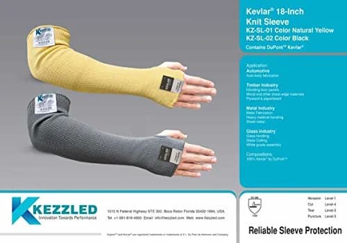 KEZZLED Yellow Arm Sleeve 18'' | Heat & Cut Resistant, Unisex, Heavy Duty, Kevlar, Thumb Hole thumbnail 2