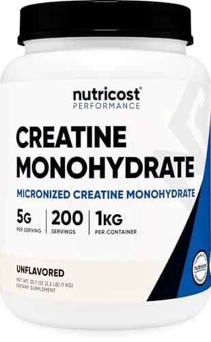 Nutricost Micronized Creatine Monohydrate Powder Coastal Explosion 500g | Vegan Gluten-Free Nutritional Supplement — Unflavored / 1000 Gram