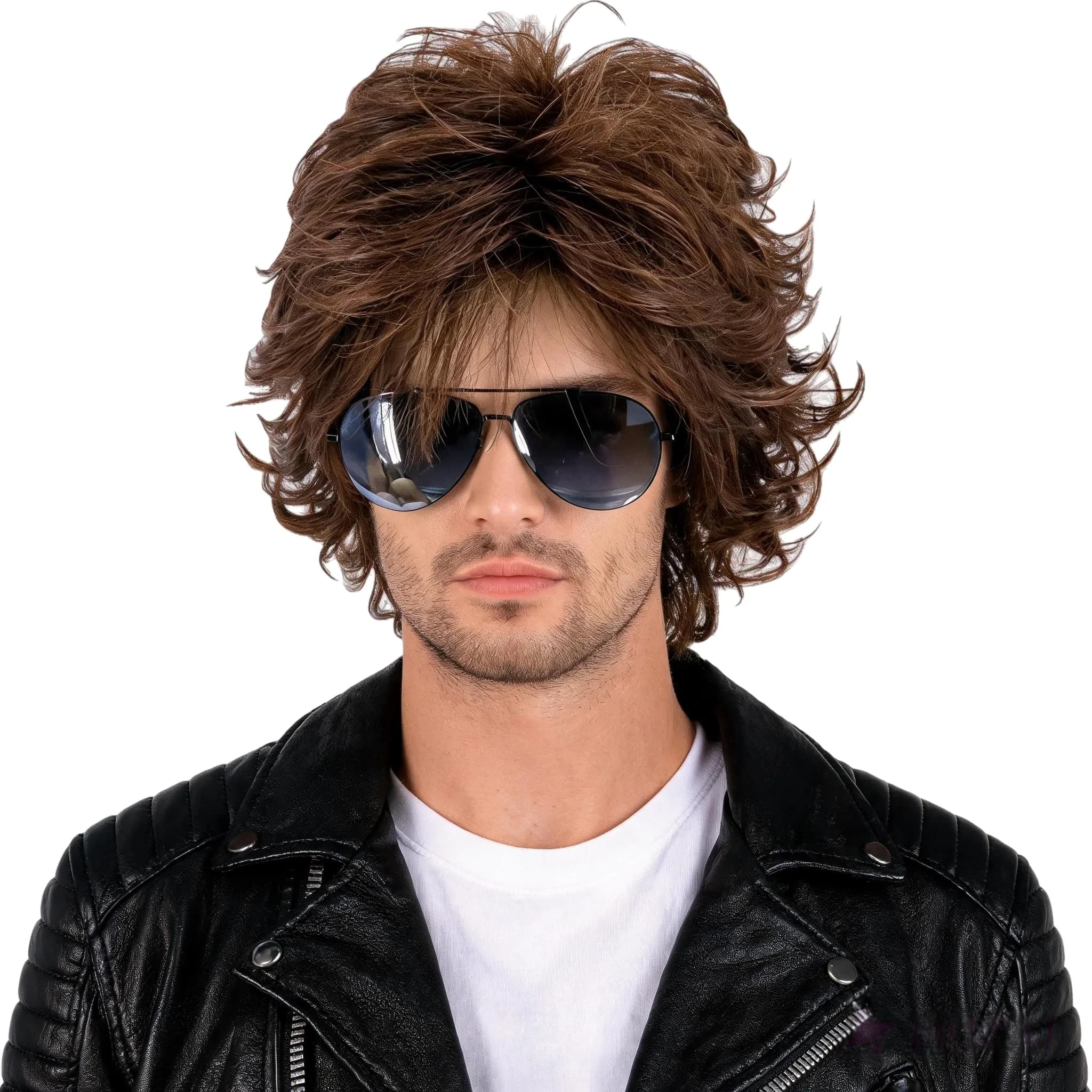 Topcosplay Brown Short Cosplay Wig Wavy Fluffy Style Layered Halloween Costume Wig 25.2cm (10 Inch) | Authentic USA Import — Brown