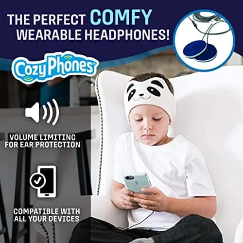 CozyPhones Kids Over The Ear Headphones - Volume Limited, Soft Fleece Headband, Panda thumbnail 2