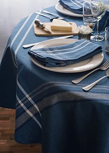 DII French Stripe Farmhouse Style Round Tablecloth 70 Inches | Elegant Cotton Cover for Dining thumbnail 5
