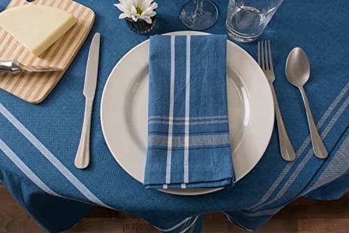 DII French Stripe Farmhouse Style Round Tablecloth 70 Inches | Elegant Cotton Cover for Dining thumbnail 3