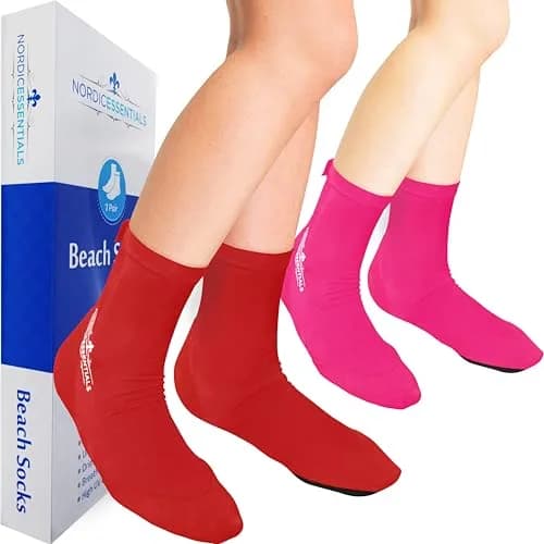 Nordic Essentials Beach Socks - Water Sports & Beach Protection - Kids, Women, Men, 1 Yr Warranty (4, Pink + Red, X-Small) thumbnail 1