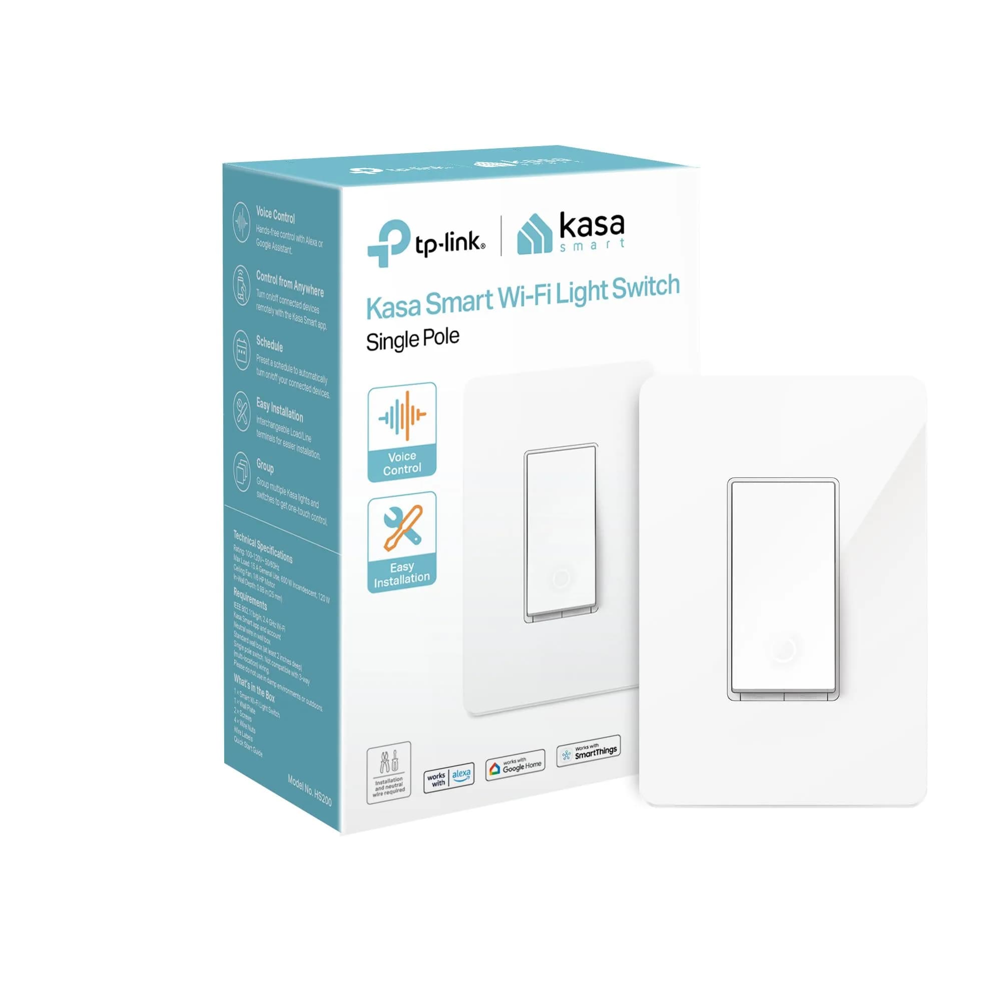 Kasa Smart HS200 Single-Pole Light Switch, 15A 120V | Control Lights Remotely via Wi-Fi & Voice