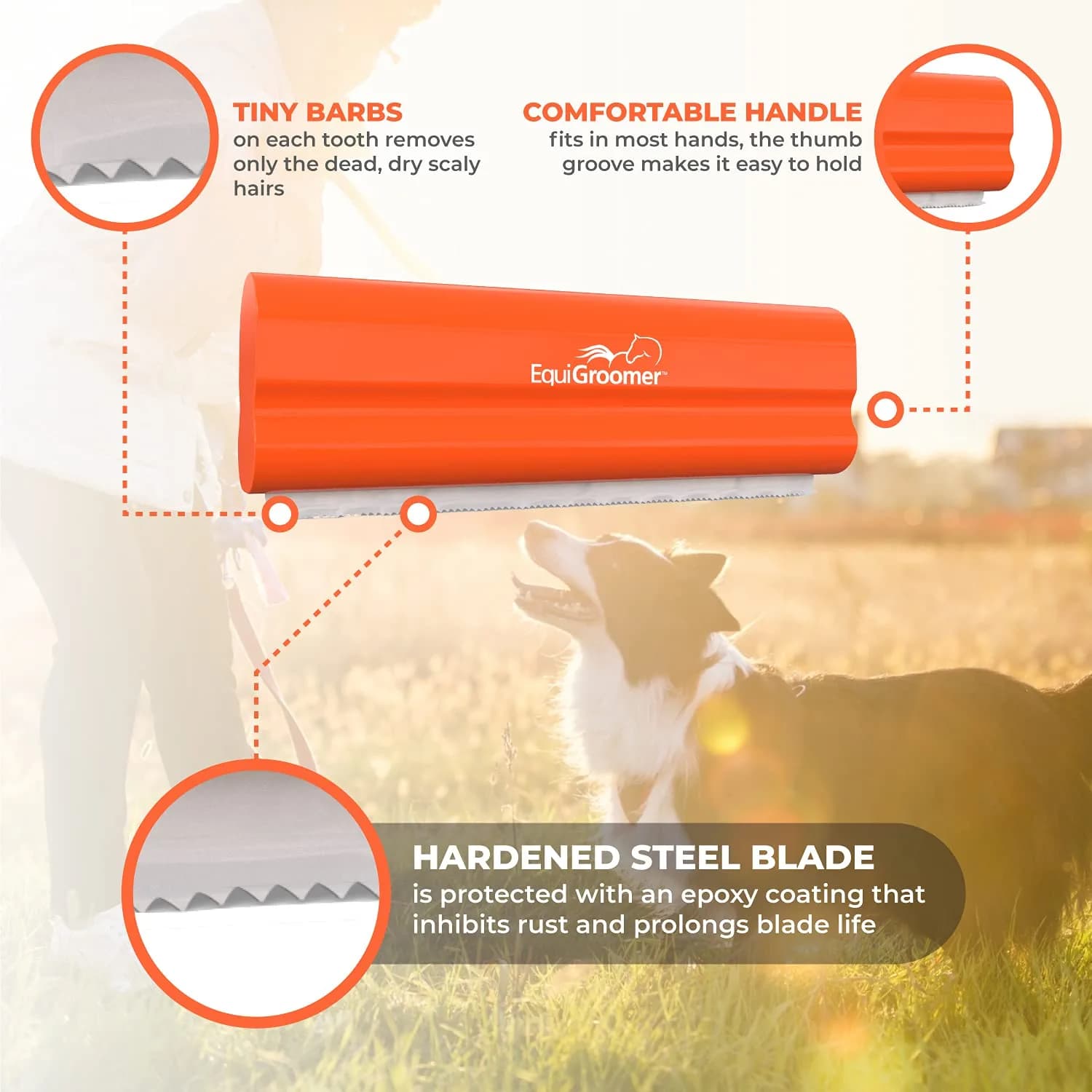 EquiGroomer 5-Inch Orange Undercoat Deshedding Brush for Dogs & Cats | Removes Loose Fur - view 4