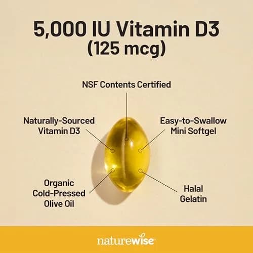 NatureWise Vitamin D3 5000IU Supplement 90 Mini Softgels | Immune, Bone & Muscle Support thumbnail 4