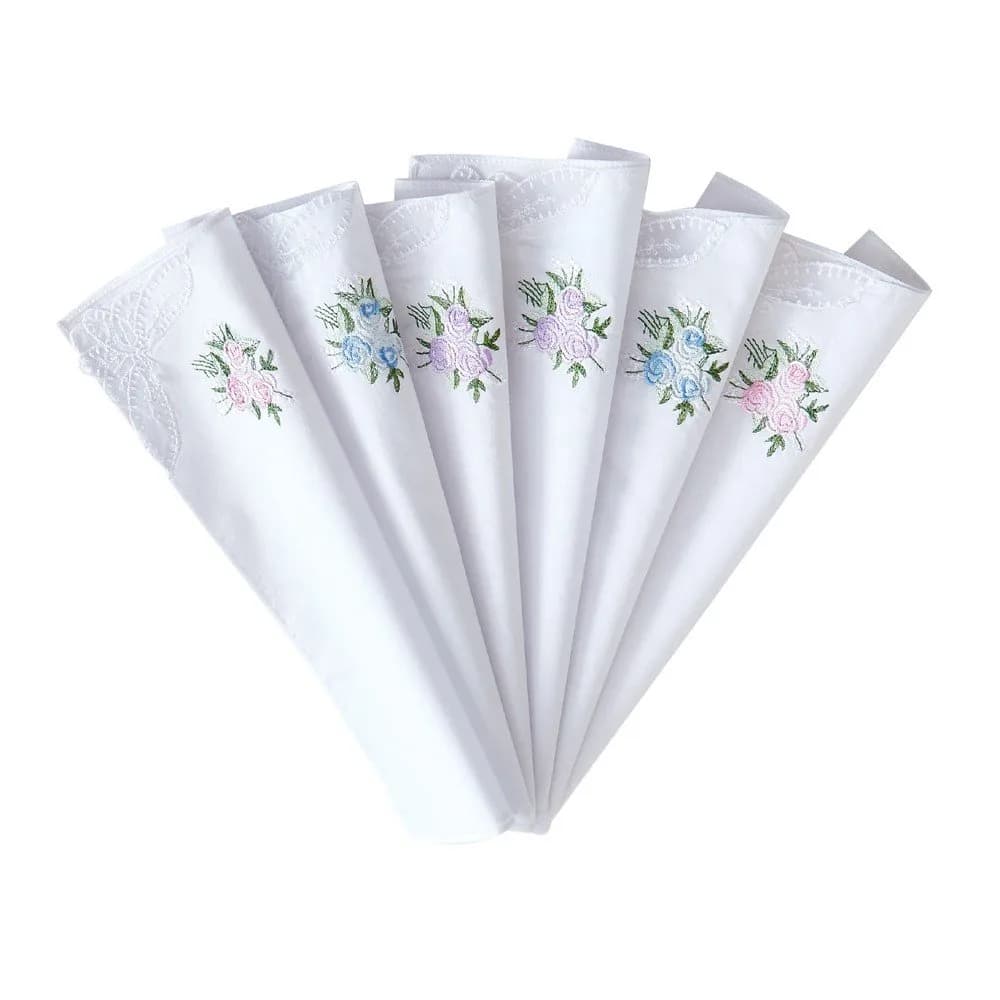 RDS HANKYTEX Cotton Embroidery Ladies' Handkerchiefs Lace Set of 6 | Soft 60s Cotton, Floral Embroidery, Perfect for Bridal & Gifts — 4