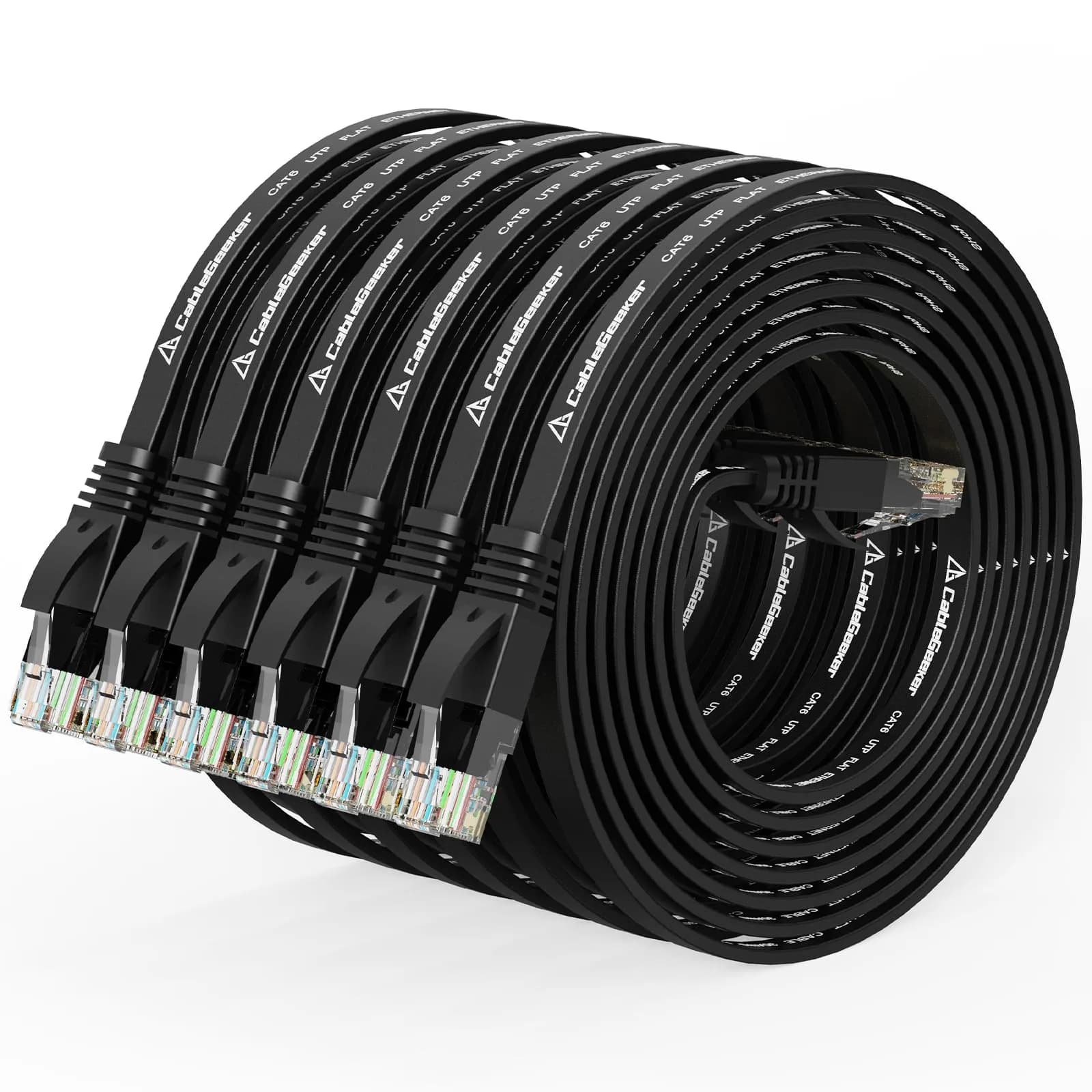 CableGeeker Cat 6 Ethernet Cable 3ft (6 Pack) | Flat Black Network Cable with Snagless RJ45 Connectors — Black-Flat / 5ft
