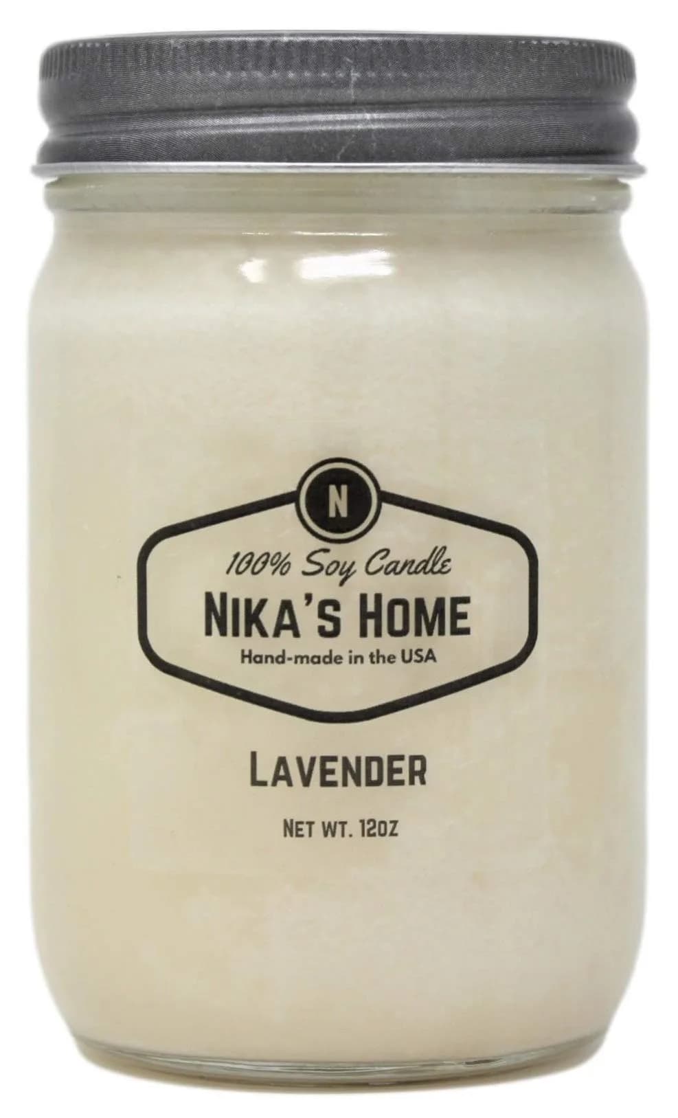 Nika's Home Lavender Soy Candle - 12oz Mason Jar | Long Burn 50-60 Hours, Highly Scented, All Natural