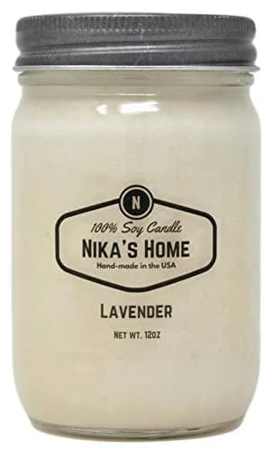 Nika's Home Lavender Soy Candle - 12oz Mason Jar | Long Burn 50-60 Hours, Highly Scented, All Natural thumbnail 1