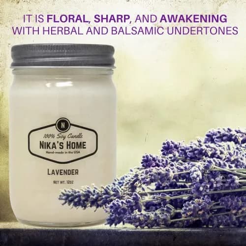 Nika's Home Lavender Soy Candle - 12oz Mason Jar | Long Burn 50-60 Hours, Highly Scented, All Natural thumbnail 2