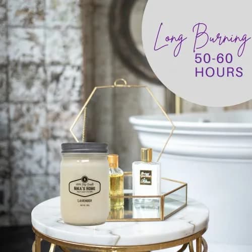 Nika's Home Lavender Soy Candle - 12oz Mason Jar | Long Burn 50-60 Hours, Highly Scented, All Natural thumbnail 3