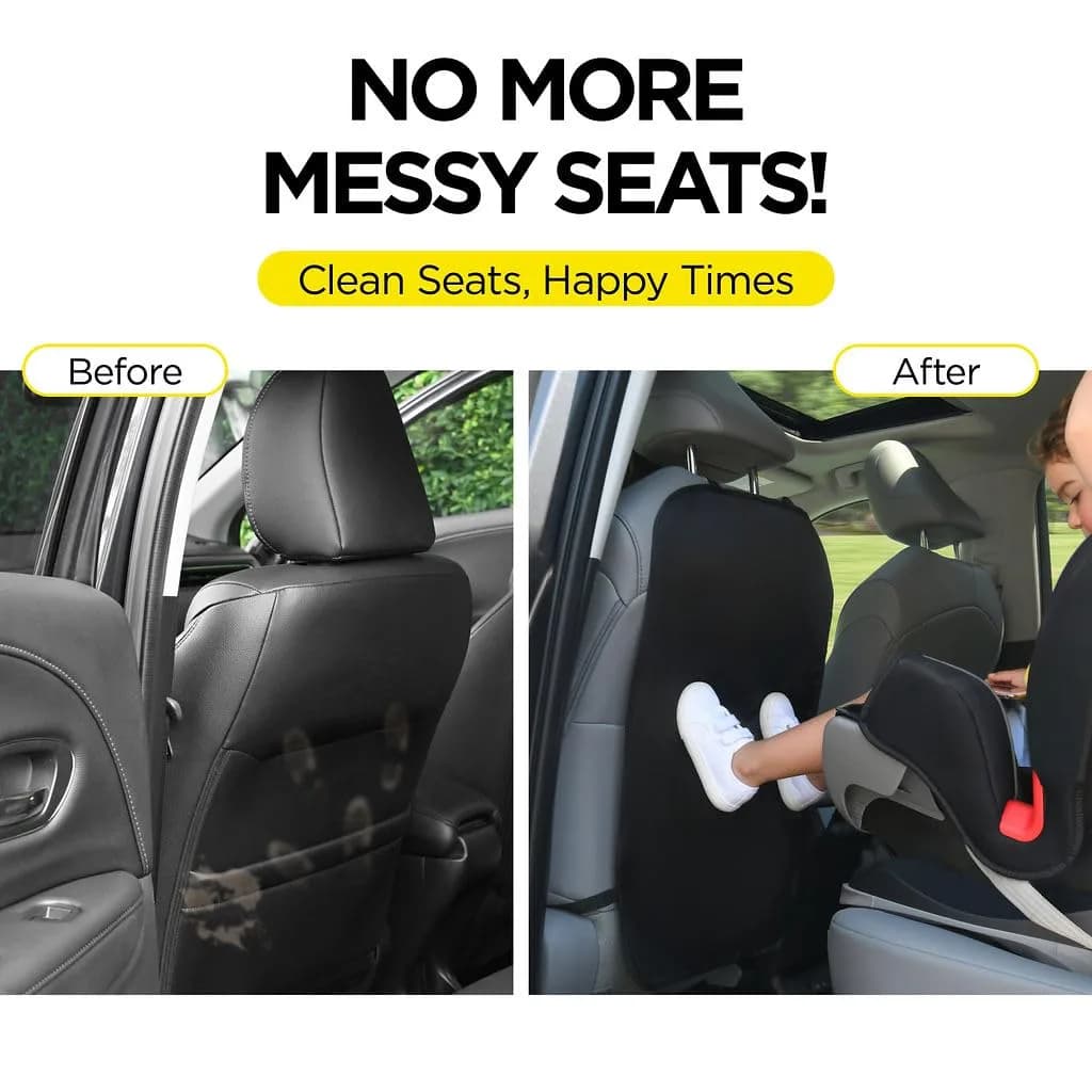 lebogner Grey 4-Pocket Kick Mats with Universal Fit | Waterproof Polyester Seat Back Protectors — Black - Standard Version Van thumbnail 3